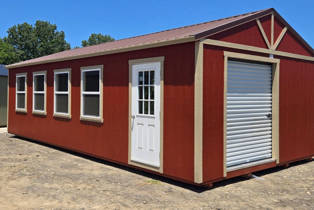 Utility shed with roll up door